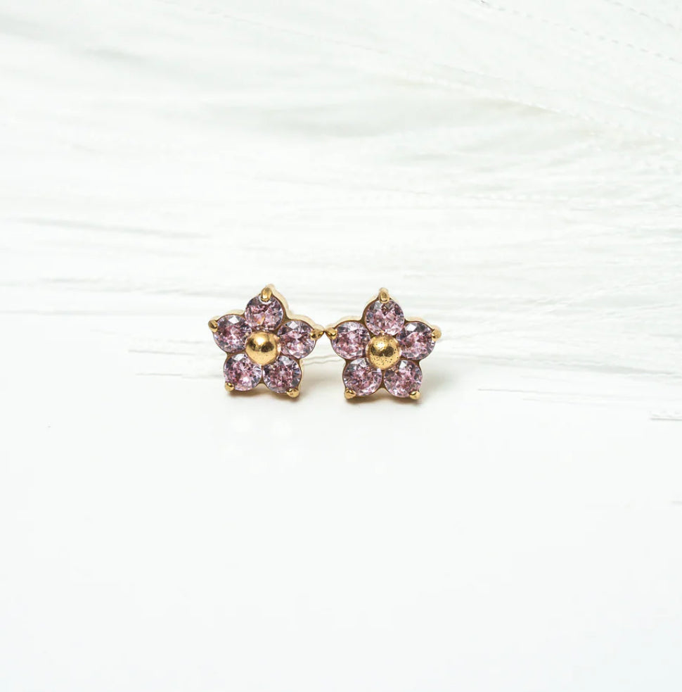 Little Bloom PINK Zirconia Stud Earrings
